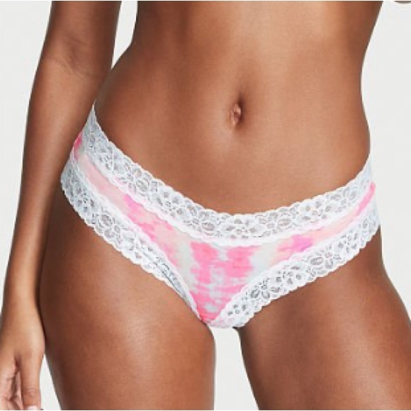 Victoria's Secret Other - VS VICTORIA'S SECRET Lace Waist Cotton Cheeky Panty Faded Pink Tie Dye S